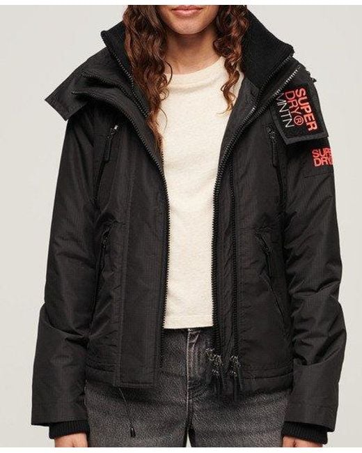 Superdry Black Ladies Classic Embroidered Hooded Mountain Windbreaker Jacket
