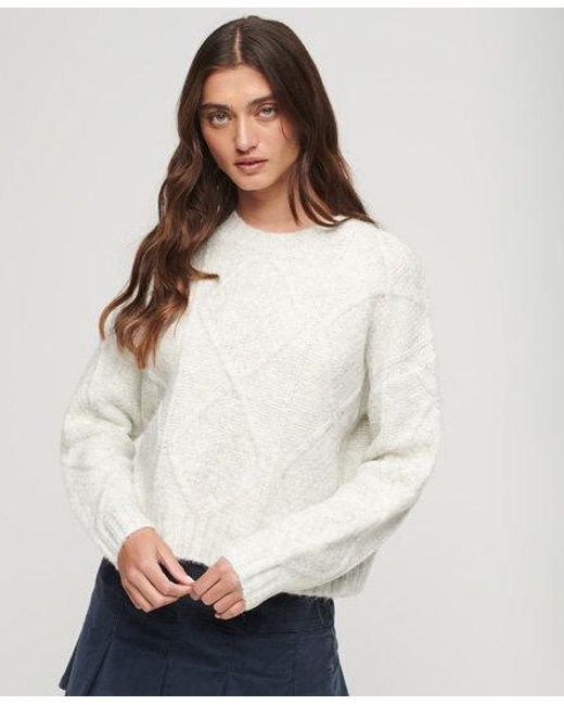 Superdry White Cable Knit Chunky Jumper