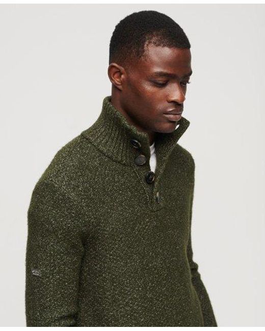Superdry Green Chunky Knit Button Neck Jumper for men