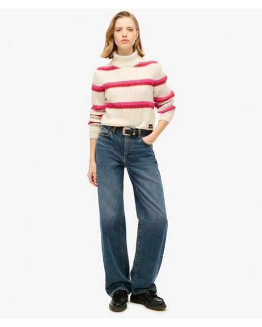 Superdry Red & Co Stripe Cropped Roll Neck Jumper
