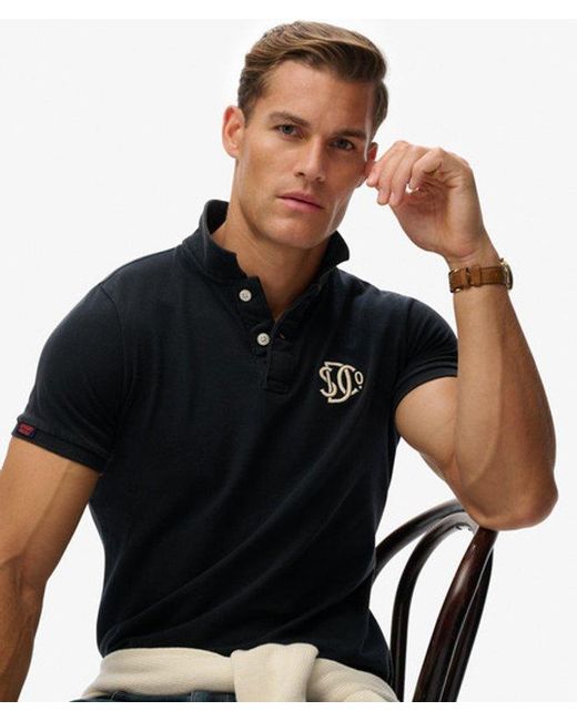 Superdry Black Vintage Athletic Embroidered Polo Shirt for men