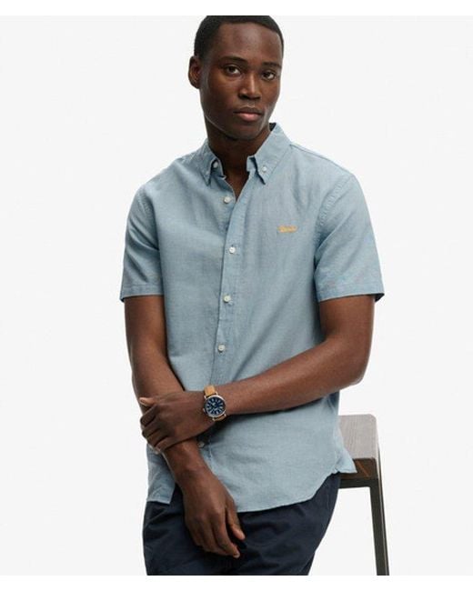 Superdry Blue & Co Cotton Linen Short Sleeve Shirt for men