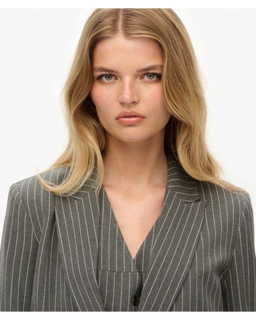 Superdry Gray & Co Pinstripe Boyfriend Blazer