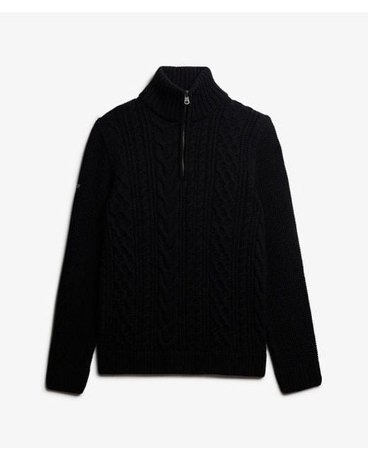 Homme Pull À Demi-Zip En Maille Torsadée Jacob Taille Superdry pour homme en coloris Black
