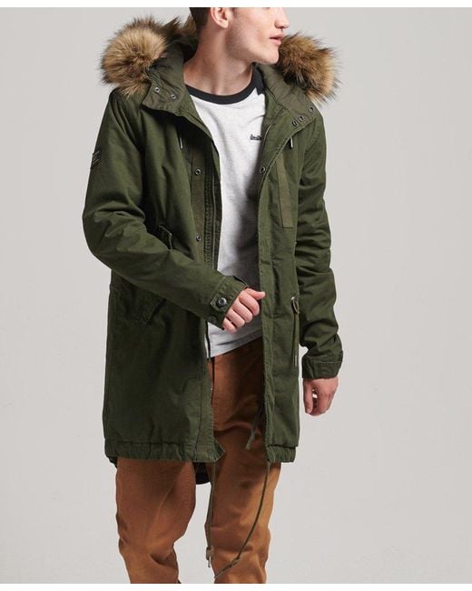 Superdry Green Military Faux Fur Parka Jacket for men