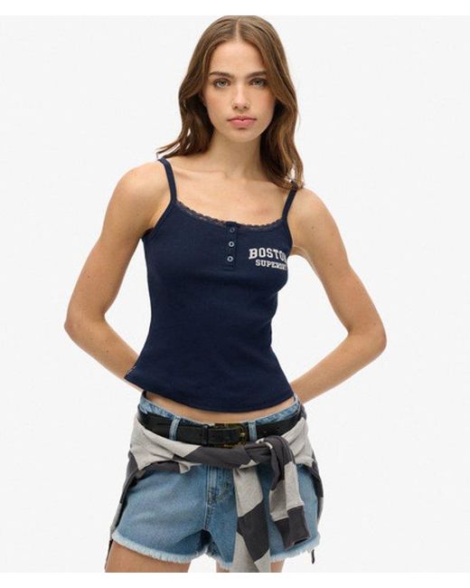 Superdry Blue & Co Athletic Essentials Graphic Button Cami Top