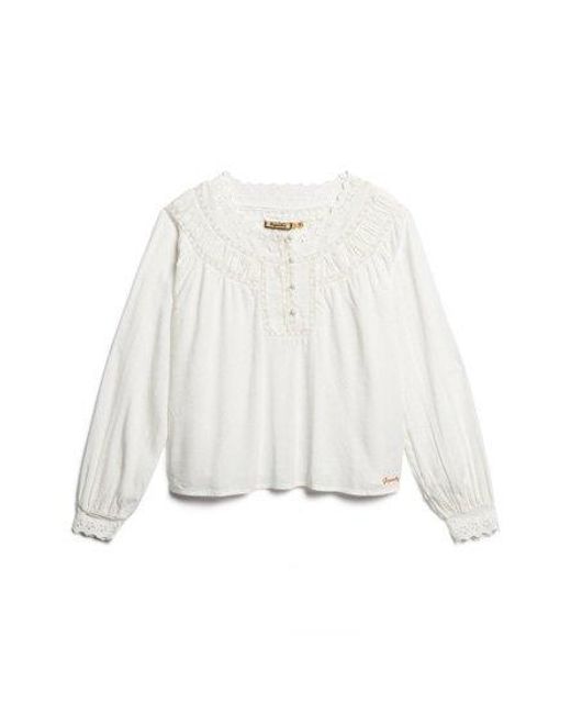 Superdry White Lace Trim Woven Top
