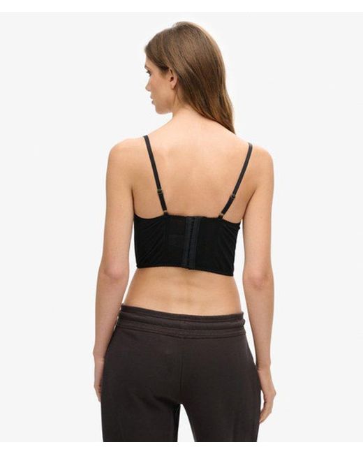 Superdry Black & Co Satin And Mesh Lace Corset Top
