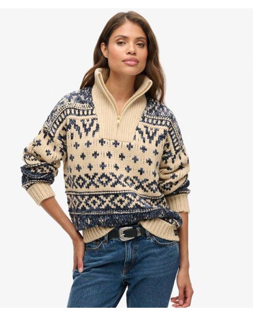 Superdry Green Ski Lodge Zip Neck Jumper