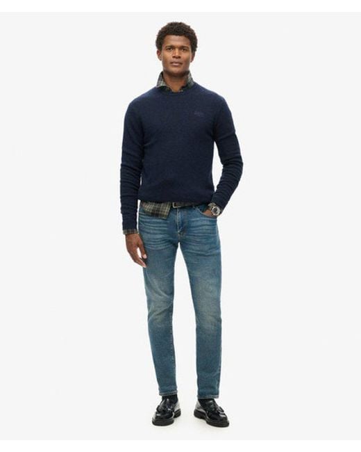 Superdry Blue Essential Slim Fit Crew Jumper for men