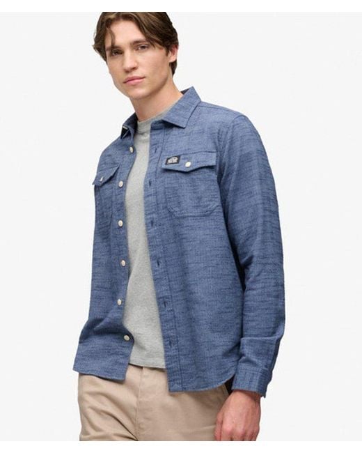 Superdry Blue Herringbone Workwear Shirt for men