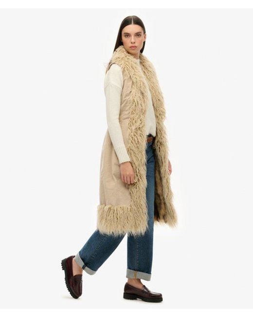 Superdry Natural & Co Faux Fur Afghan Long Gilet