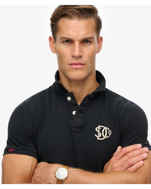 Superdry Black Vintage Athletic Embroidered Polo Shirt for men
