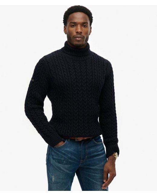 Superdry Black & Co Jacob Cable Roll Neck Jumper for men