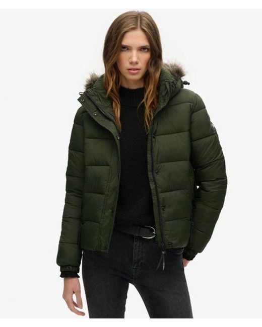 Superdry Green & Co Slim Fit Logo Patch Hooded Mid Layer Short Jacket