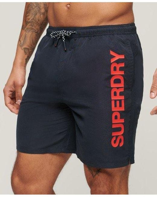 Superdry Blue Sport Graphic 17-inch Recycled Swim Shorts for men