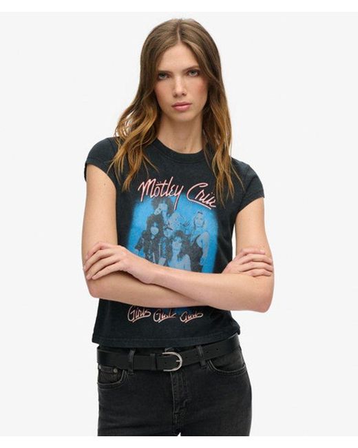Superdry Blue & Co Motley Crue X & Co Cap Sleeve T-shirt