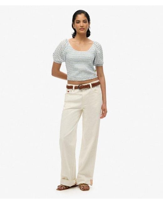 Superdry White Smocked Woven Top