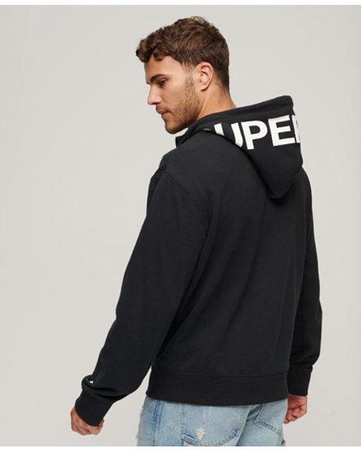 Superdry Black Loose Fit Logo Print Sportswear Zip Hoodie for men