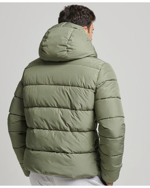 Superdry Fleece Sports Puffer Hooded Jacket Green for Men | Lyst