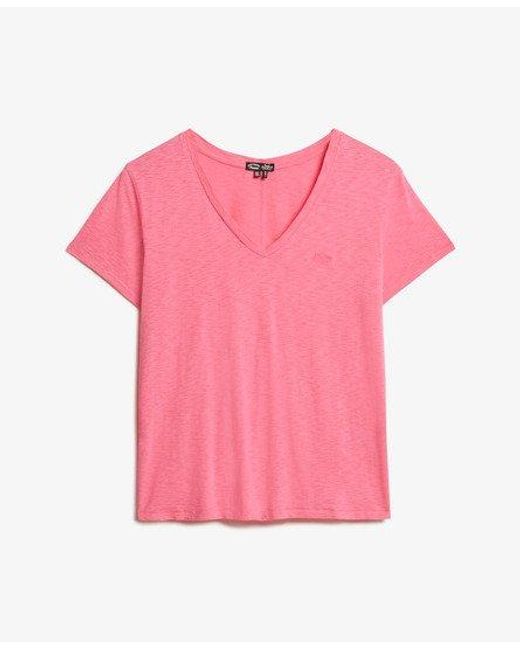 Femme T-Shirt Flammé À Logo Brodé Et Col V Taille Superdry en coloris Red