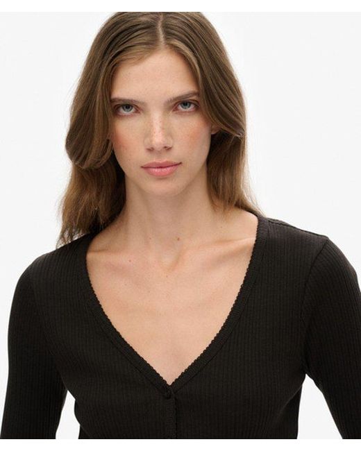 Superdry Black & Co Essential Button Through Long Sleeve Top