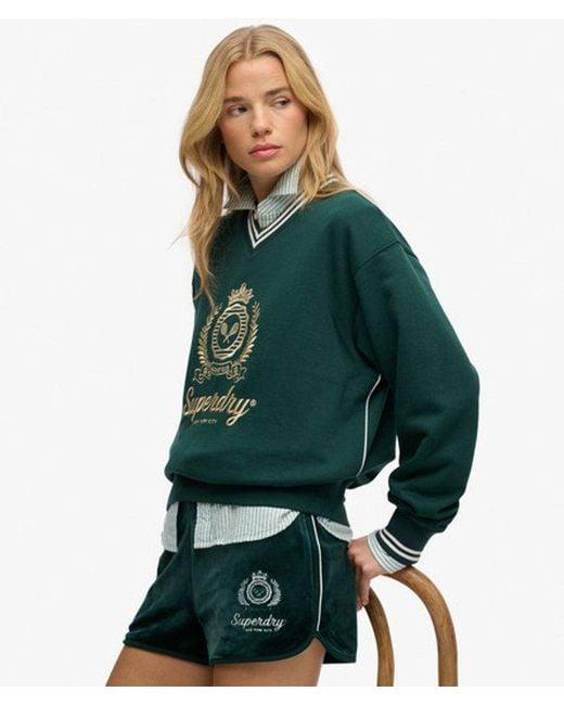 Superdry Green & Co Country Club Loose V-neck Sweatshirt