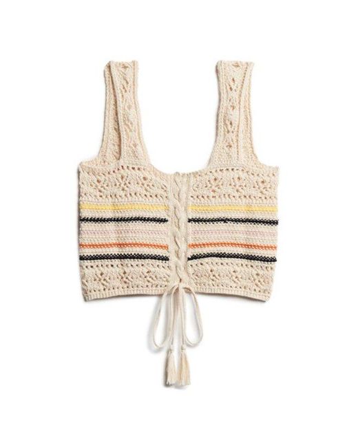 Superdry Kort Gehaakt Hemdtopje Met Vetersluiting in het Multicolor