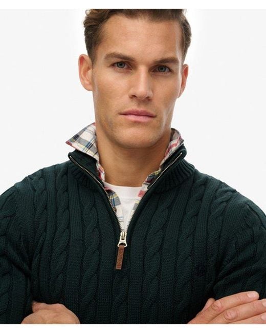 Homme Pull À Demi-Zip En Maille Torsadée En Coton Bio Taille Superdry pour homme en coloris Black