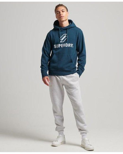 Superdry Blue Stacked Applique Logo Hoodie Zinc for men