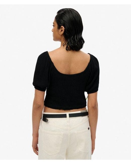 Superdry Black & Co Smocked Woven Top