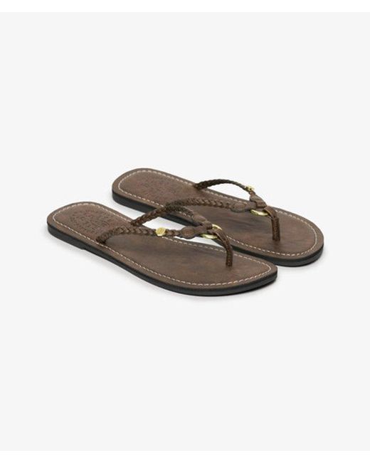 Superdry Brown & Co Faux Leather Braided Flip Flops