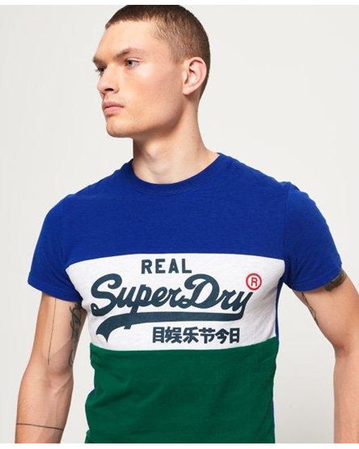Superdry Blue Vintage Logo Panel T-Shirt Slam Dunk/Ice Marl/Lay Up for men