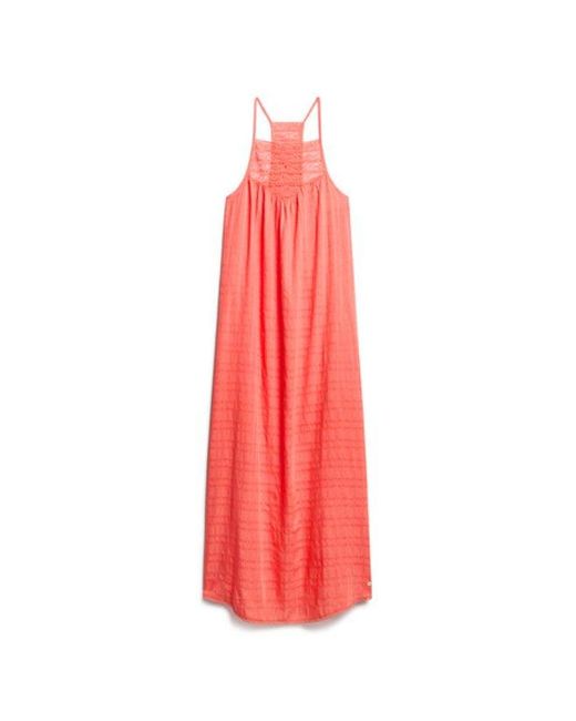 Superdry Red & Co Lace Halter Maxi Beach Dress