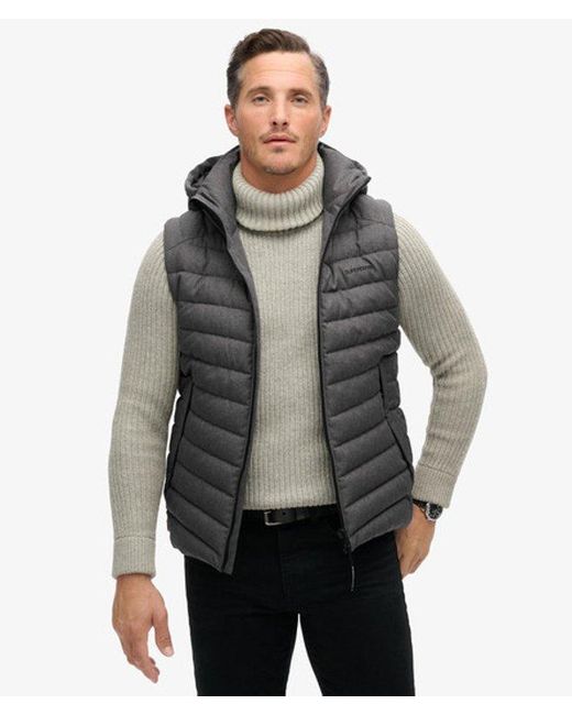 Superdry Gray Hooded Tweed Fuji Gilet for men