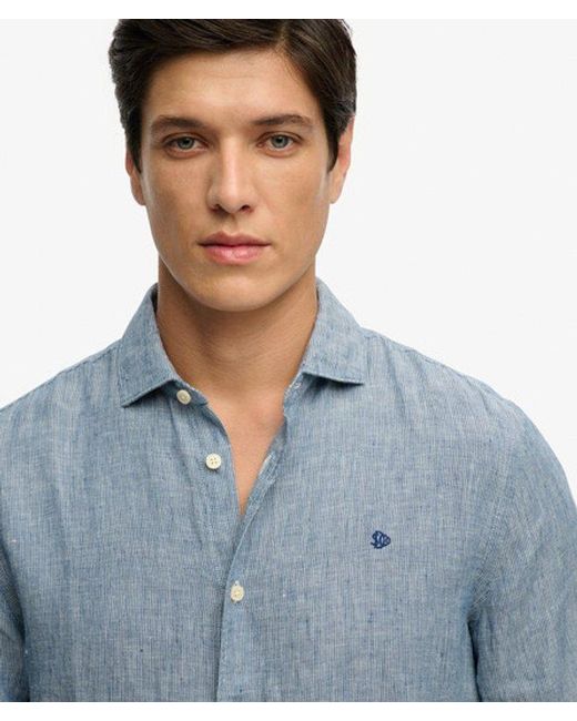 Superdry Blue & Co Riviera Long Sleeve Linen Shirt for men