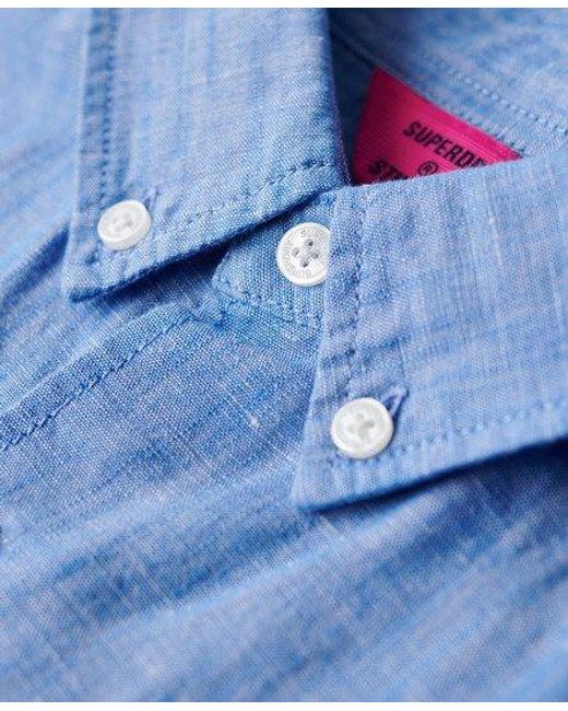 Superdry Blue Organic Cotton Studios Linen Button Down Shirt for men