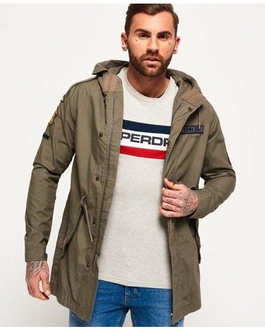Superdry Green Rookie Aviator Patched Parka Jacket for men