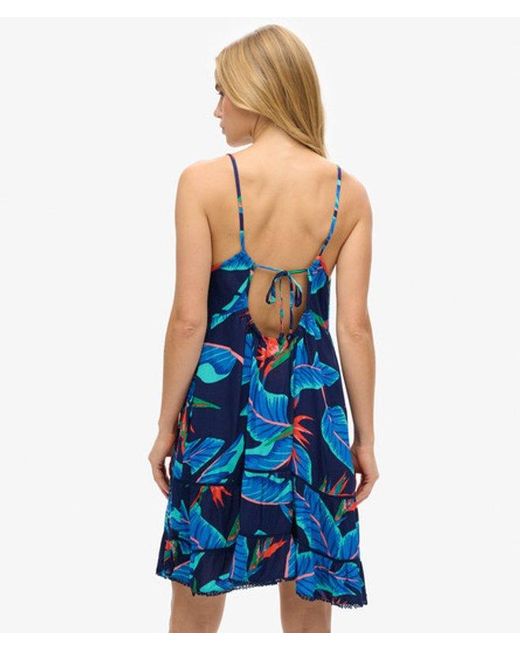 Superdry Blue Lace Detail Mini Cami Beach Dress