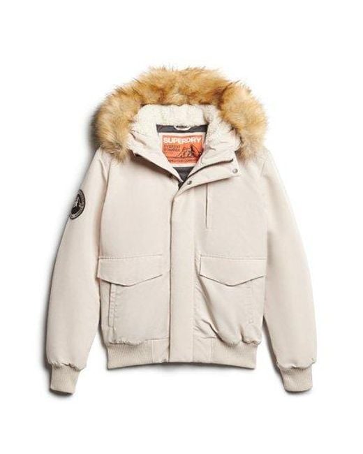 Superdry Everest Pufferbomberjack Met Capuchon in het Natural voor heren