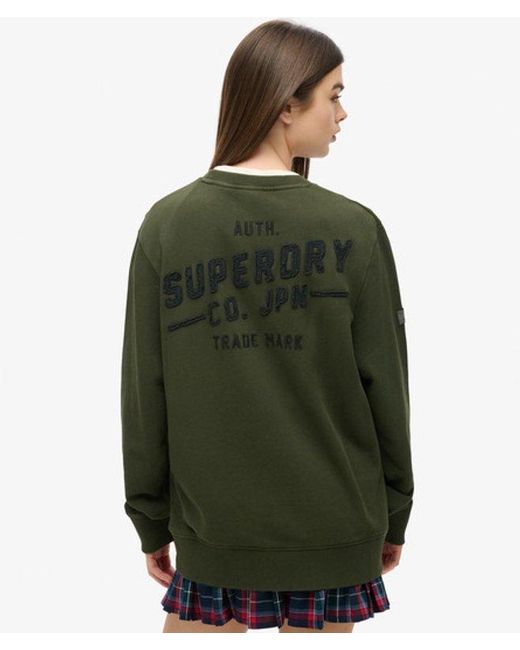Superdry Green & Co Cotton Embroidered Logo Oversized Workwear Applique Sweatshirt