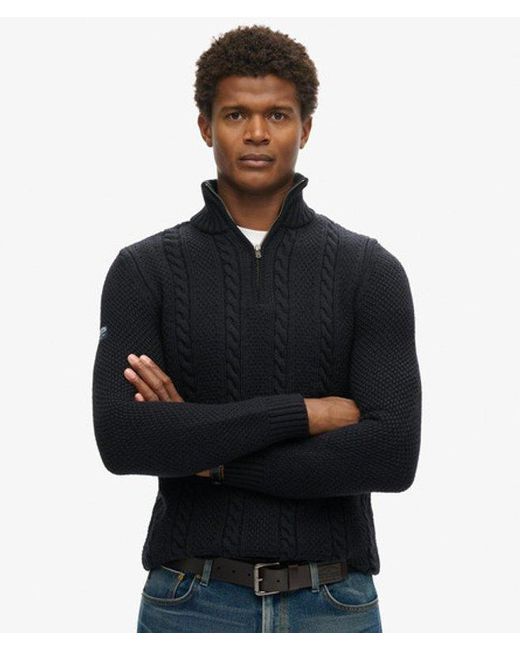 Superdry Blue & Co Vintage Jacob Cable Knit Half Zip Jumper for men