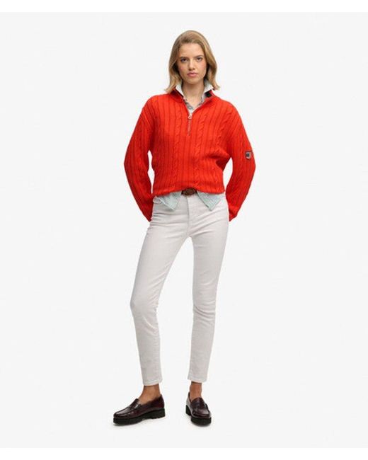 Superdry Red & Co Slouchy Cable Half Zip Jumper