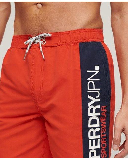 Short de surf recyclé 48 cm à logo sportswear Superdry pour homme en coloris Red