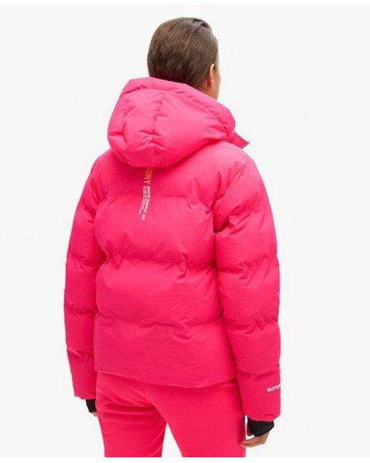Femme Sport Doudoune De Ski Droite À Capuche Taille Superdry en coloris Pink