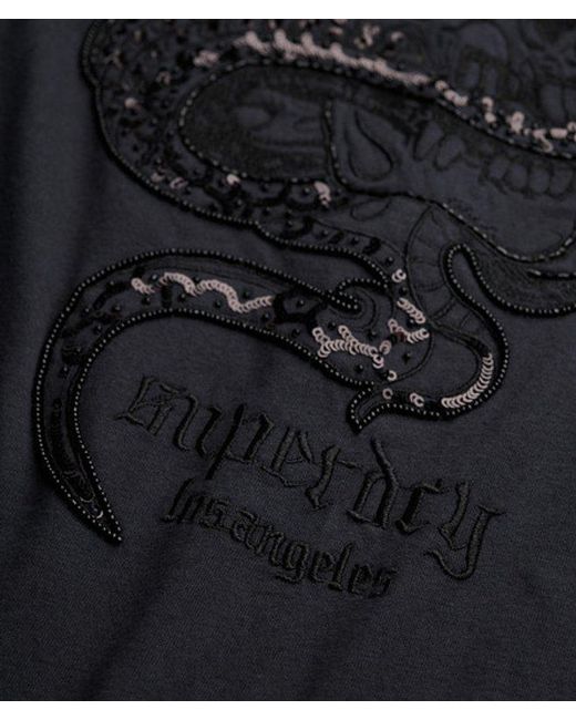 Superdry Black & Co Tattoo Embellished Oversized T-shirt