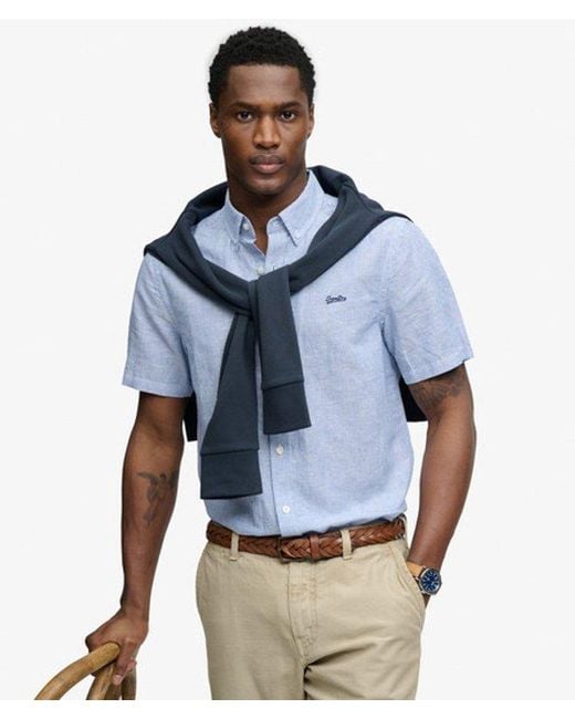 Superdry Blue & Co Cotton Linen Short Sleeve Shirt for men