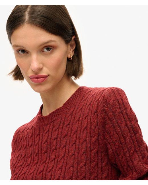 Superdry Red Fitted Cable Crew Neck Jumper