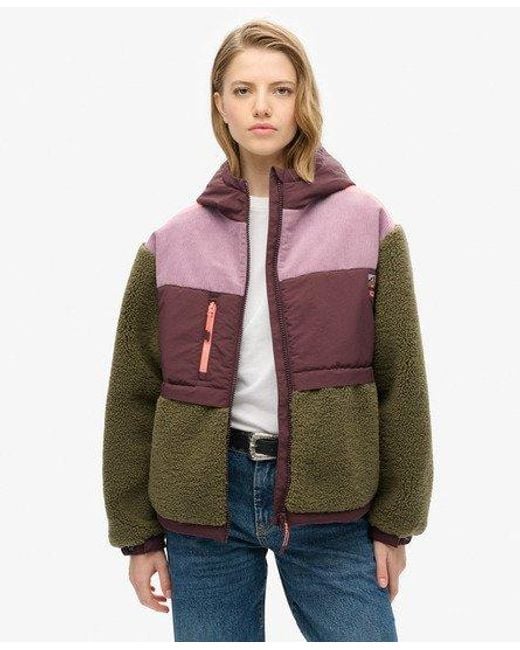 Superdry Red & Co Ladies Classic Colourblock Hooded Fleece Jacket
