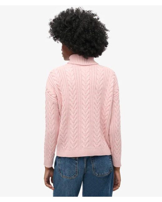 Superdry Pink & Co Drop Shoulder Cable Roll Neck Jumper